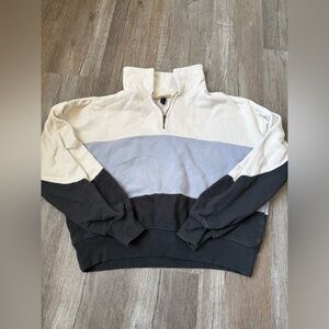 Universal Thread Color Block Quarter Zip Sweatshirt Cropped Gray Blue Cream S M
